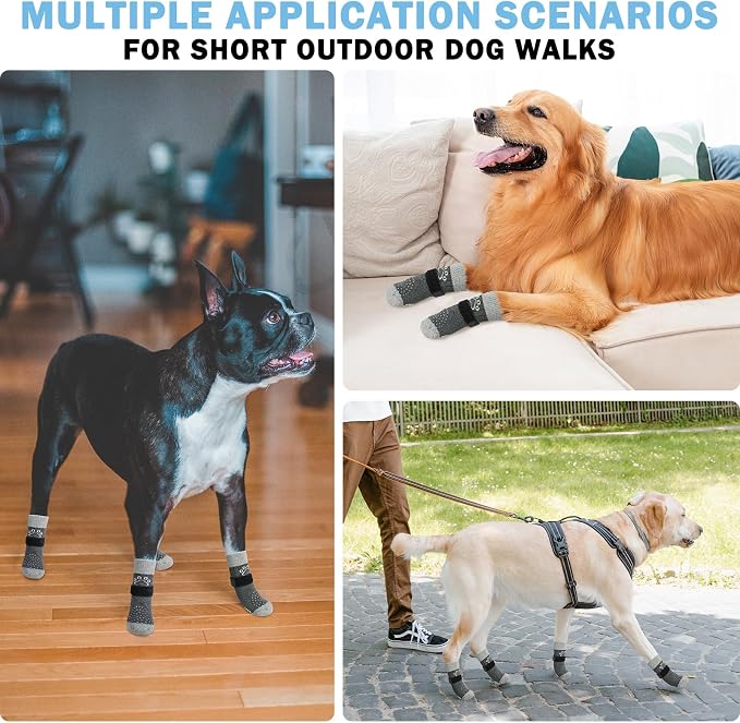 SCENEREAL Dog Socks to Prevent Licking Paws for Hot/Cold Pavement Anti Slip, Dog Shoes for Hardwood Floors, Dog Boots & Paw Protectors with Grippers for Small Medium Large Senior Dogs, Grey S