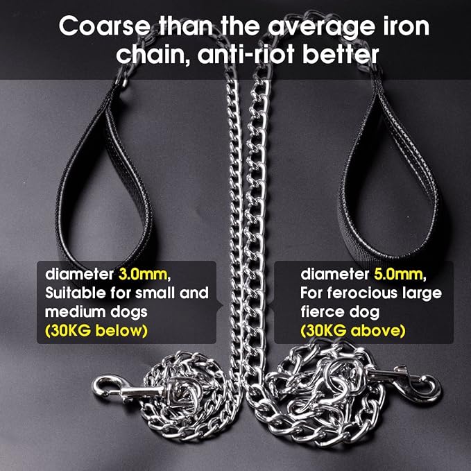 Premium Chain Heavy Duty Dog Leash, 4 ft. x 5.0 mm | Padded Handle for Large & Medium Size Dogs