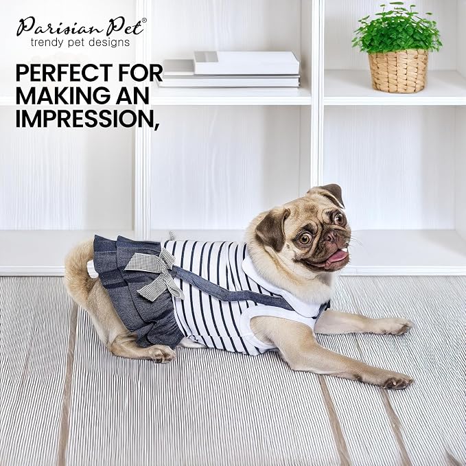 Parisian Pet Preppy Dog Dress - Summer Clothes for Medium Dogs Girl - Stylish Sleeveless Pet Outfit - Designer Dog Apparel - Lightweight and Breathable Puppy Clothes - Comfortable Skirt for Dogs
