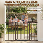 Mumeasy 29.7-57" Extra Wide Baby Gate, Auto Close Large Dog Gate for Doorways, No Drilling Pressure Mounted Pet Safety Gate for Stairs, Easy Walk Through Child Gate for Hallways, House, Indoor, Brown