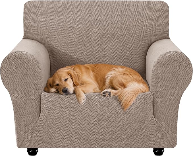 XINEAGE Stretch Armchair Slipcover, Non-Slip Pet Couch Cover,Khaki | Washable Furniture Protector, Elastic Bottom, Dogs & Cats Friendly, Scratch-resistant, Fast Setup, High Elasticity
