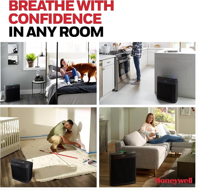 Honeywell HEPA Air Purifier for Home and Large 1700 ft² Rooms, Black | Powerful HEPA Filtration, Air Quality Monitor, Turbo and Auto Mode, Reduces Allergens, Dust, Pollen, Pet Dander, Odors, Smoke