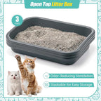 Uiifan 3 Pcs Extra Large Low Entry Cat Litter Box for Senior Kitty Pet Open Top Litter Box for Senior Kitten Handicap Disabled Older Elderly Cats, Easy to Clean(Gray,23.2 x 16.5 x 4.3 Inches)