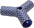 Cat Tunnel - Collapsible 3 Way Quatrefoil Play Toy - Tube Fun for Rabbits, Kittens, and Dogs - Quatrefoil Navy/White