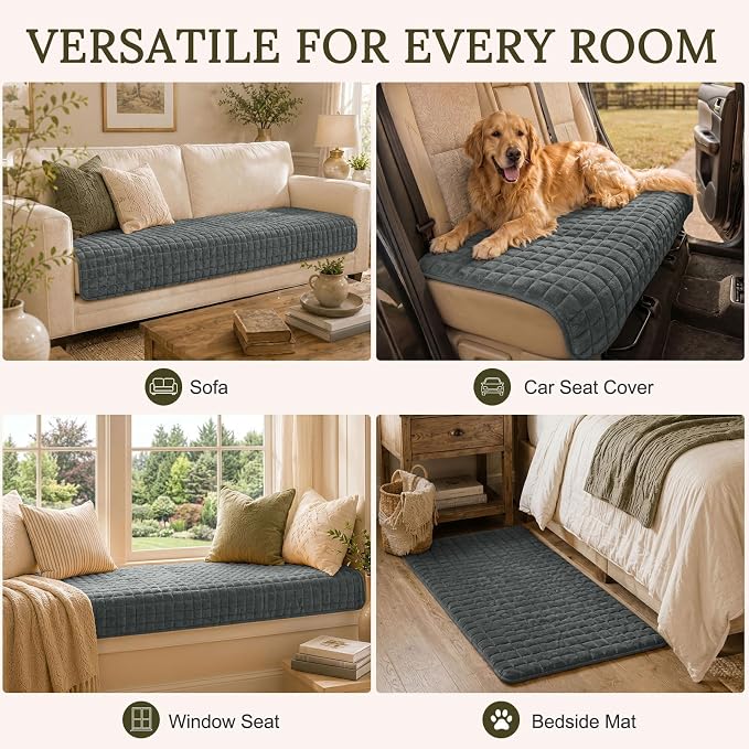 Smiry Velvet Couch Cover for Dogs, Non Slip Soft Sofa Protector for Pets | Washable Sofa Cover for Cats, Furniture Protector Against Pet Hair, Scratches, Fits Sectional Sofa(Dark Grey, 27.6"x27.6")