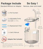HAPUP Cat Water Fountain Animal Water Dispenser 61OZ/1.8L Automatic Pet Drinking Fountain Clear Upgrade with 2 Filter Replacement 1 Adjustable Silent 1 Water Pump for Cats Kitty Indoor