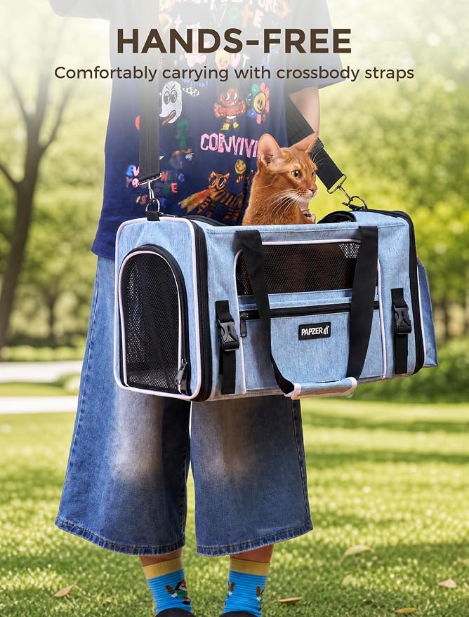 Soft Sided Pet Carrier, Travel Friendly, Small to Medium Cats 15 lbs | Seatbelt Buckles, Luggage Sleeve, Foldable Ventilated, Delta United American Airlines In-Cabin Under Seat Dog Crate Carry Bag
