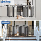 Malier Metal Freestanding Dog Gates with Door, Outdoor Indoor Dog Fences, Extra Wide Foldable Puppy Gate for Stairs, Hallways, Yard (Black, 80''W × 32''H【4 Panels】)