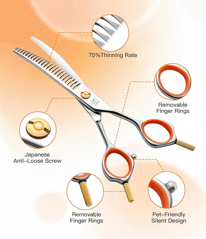 6" Small Curved Chunker Scissors, Japanese 440C Steel with Safety Round Tips, Lightweight Pet Grooming Shears for Professional Face, Paws & Body Contouring