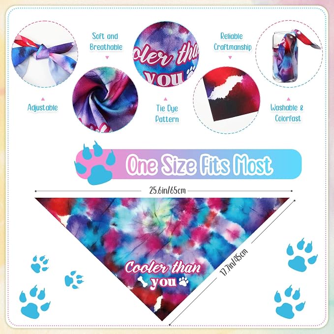 Sweetude 100 Pcs Tie Dye Dog Bandanas Bulk with Sayings Pet Triangle Scarf Bibs Washable Puppy Kerchief Adjustable Grooming Supplies for Small Medium Large Dog Cat Costume Accessories
