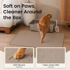 Cat Litter Mat, 23.5x16 Silicone Trapping Mat Beige | for Kitty Litter Box, Easy Clean, BPA Free Rubber, Center Litter Collection, Easy Pour-Back, Waterproof, Odor-Resistant