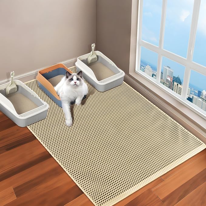 Cat Litter Box Mat-Super Large 47''x36'' Litter Trapping Mat for Cat-XXL Litterbox Matt for Floor-2 Layer Catcher Rug for Pet kitty Litterbox-Waterproof Urine Proof,Non-Slip