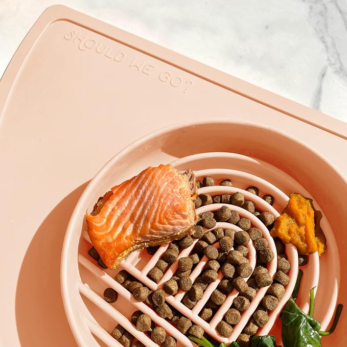 Slow Feeder Dog Bowls - Medium Size Silicone Slow Eating Dog Bowl for Puppies & Dogs with Suction Cup -Dishwasher-Safe, Lick Mat Design, Reduces Gulping,for All Breeds,7.5”x1.5”- Blush