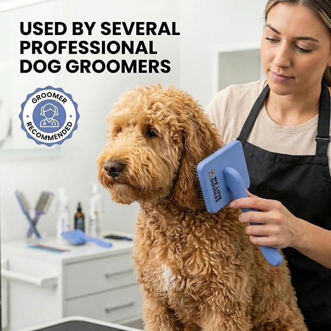 Slicker Brush for Dogs, Pet Grooming Brushes for Doodles & Poodles, Small | Best Brush For Long Haired Dogs, Dematting Comb & Deshedding Tools For Goldendoodle Coats, Puppy Matting Grooming Supplies