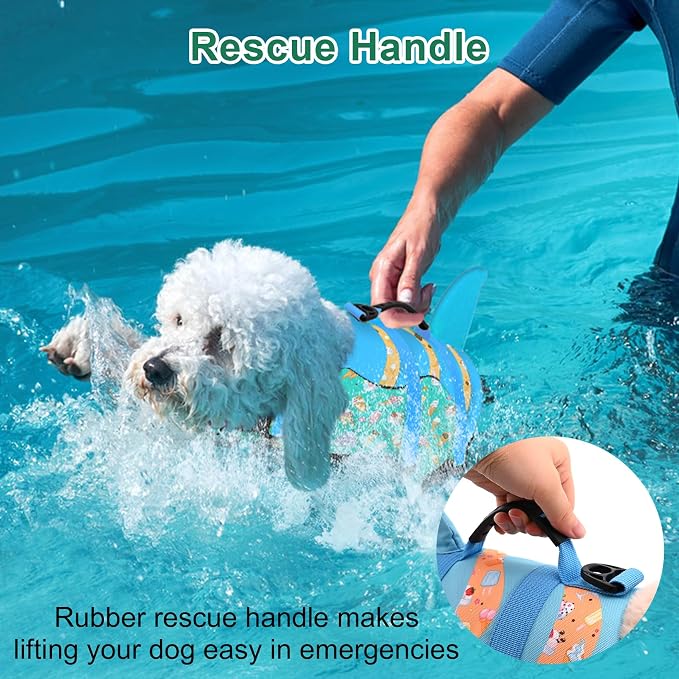 Fragralley Shark Fin Dog Life Jacket High Buoyancy, Adjustable Dog Life Vest with Quick Release Buckles & Rescue Handle for Swimming Boating, Small Medium Large Dogs