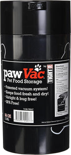 Tightpac Pawvac 5 to 24 Ounces Container, Airtight Pet Food and Treats Storage Jar - Patented Vacuum Seal Container for Pet Food, Treats and other Dry Goods - Black with Treats