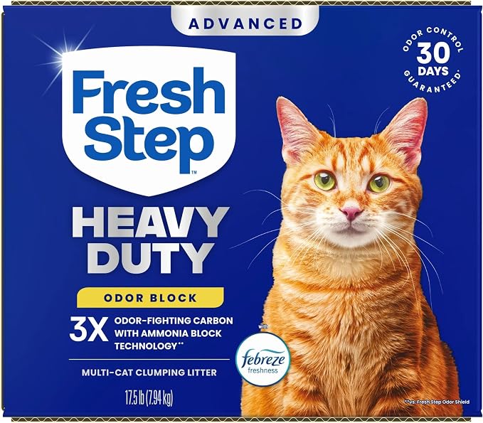 Fresh Step Advanced Heavy Duty Multi Cat Clumping Cat Litter with Febreze Freshness, Low Dust, Odor Control with Ammonia Block Tech, Compatible in Automatic Litter Boxes, 17.5 lb | Heavy Duty, Odor Control, 3X Odor-Eliminating Carbon, Ammonia Block Tec...