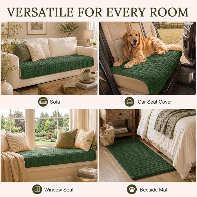 Smiry Velvet Couch Cover for Dogs, Non Slip Soft Sofa Protector for Pets | Washable Sofa Cover for Cats, Cozy Furniture Protector Against Pet Hair, Scratches, Fits Sectional Sofa(Dark Green, 36"x71")