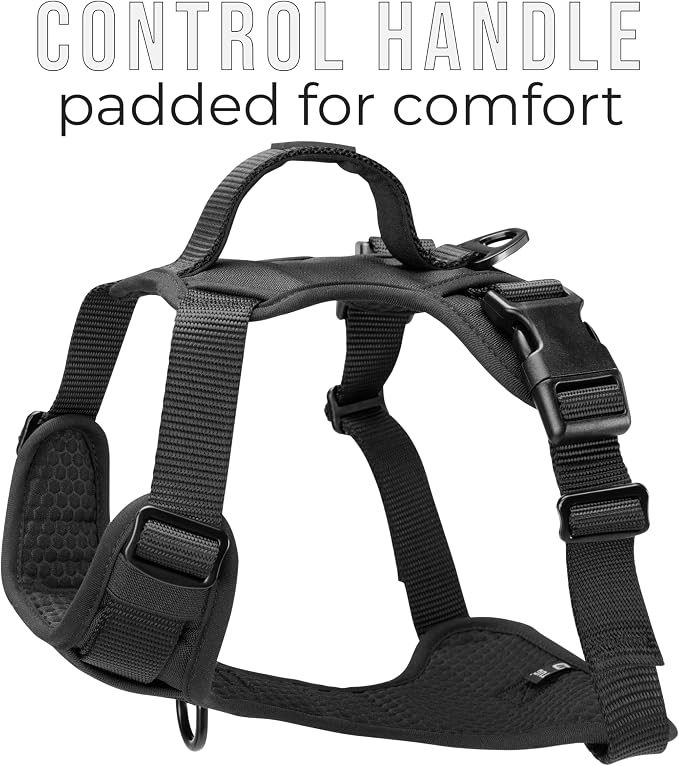 TUG No-Pull Dog Harness, 2 Leash Clips + Padded Handle (XL, Black) | Water-Resistant Padded Interior | Front No-Pull & Rear Clips | Padded Back Handle | Adjustable Straps | Lightweight