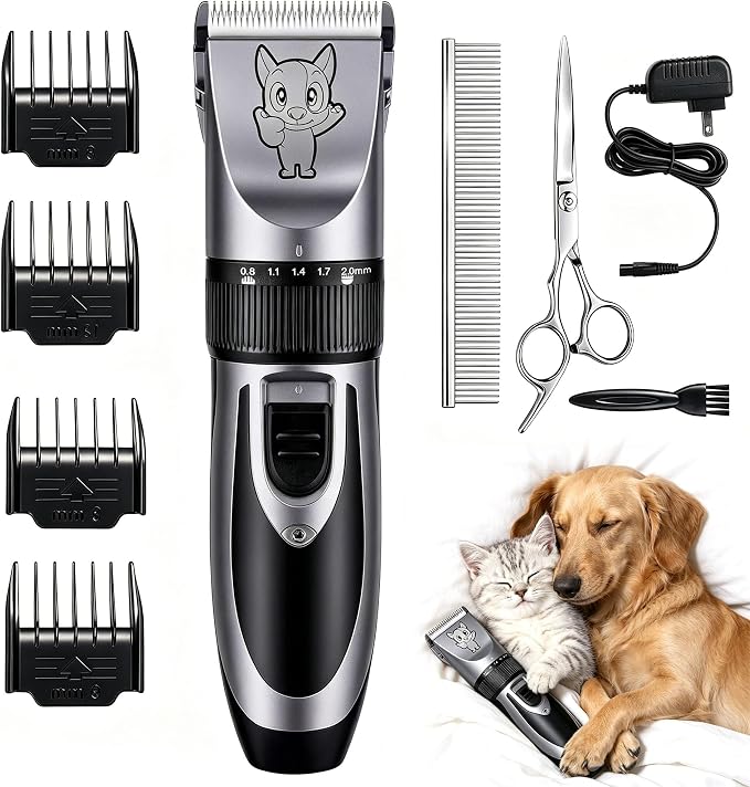 Highdas Dog Clippers for Grooming Low Noise, Cordless Electric Dog Grooming Kit Clippers Rechargeable, Quiet Dog Shaver, Pet Hair Trimmer Kit for Dogs & Cats (Grey)
