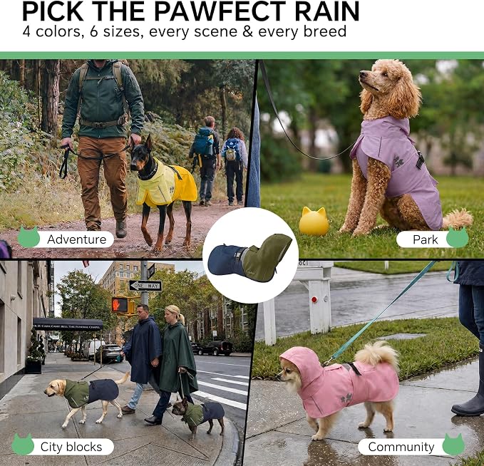 Luciphia Dog Raincoat, Adjustable Hooded Reflective Jacket with Pocket | Olive Navy Large dog rain jacket with leash hole, buckle-on, non-stick fur. For daily walks.
