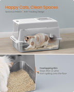 Feandrea Stainless Steel Cat Litter Box with Flip Lid, Litter Catcher Mat and Box, 2 Doors, Scoop, for Cats up to 33 lb, Light Gray UPPT007GD01