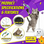 Interactive Cat Toys for Indoor Cats, 360° Automatic Spin Flying Bird Wand | 8cm Suction Cup & Weighted Base, Silicone-Protected Rod, USB Rechargeable with Replaceable Feather & Streamer Attachments