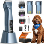 oneisall Professional Dog Clippers Dual Battery Unlimited Runtime A5 Blade | 3700SPM 2-Speed, 2 Pcs 2600mAh Swappable Battery, Low Noise Dog Grooming Clippers for Thick Long Curly Matted Hair