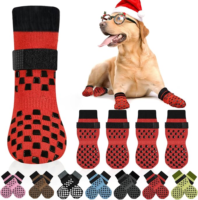 Anti Slip Dog Socks to Prevent Licking Paws, Dog Shoes for Hot/Cold Pavement, Dog Boots on Hardwood Floors, Traction Control Dog Booties & Paw Protectors for Small Medium Large Senior Dogs