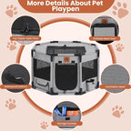 Enclosed Pet Playpen, Portable Cat & Puppy Playpen with Sturdy PVC Pipe Frame and Scratch-Resistant Fabric, Soft Kennel Crate Fence for Pet Indoor Outdoor Use (Small Size, 28x28x16.9 Inches)