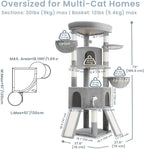 Cat Tree, 73-Inch Sturdy Corner Cat Tower for Large Cat VCT021W | Cat Furniture with Wide Top Perch, 2 Spacious Condos, 2 Cozy Baskets, 2 Scratching Boards & Interactive Toy, Light Gray