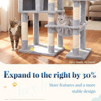 Hey-brother Cat Tree Tower, Wide Base, 5 Platforms for Multi-Cats, MPJ074W | 72.8 Inches Tall Furniture, 5 Plush Beds, Large Condo, Big Hammocks, Sisal Scratching Posts, for Indoor Adult Cat, Light Gray