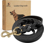 FAIRWIN Leather Dog Leash 6 Foot - Braided Military Grade Heavy Duty Dog Leash for Large Medium Small Dogs Training and Walking(Black, L:3/4" x 6ft)