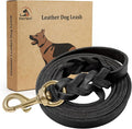 FAIRWIN Leather Dog Leash 6 Foot - Braided Military Grade Heavy Duty Dog Leash for Large Medium Small Dogs Training and Walking (Black, S:1/2" x 6ft)