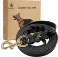 FAIRWIN Leather Dog Leash 6 Foot - Braided Military Grade Heavy Duty Dog Leash for Large Medium Small Dogs Training and Walking (Black, M:5/8" x 6ft)