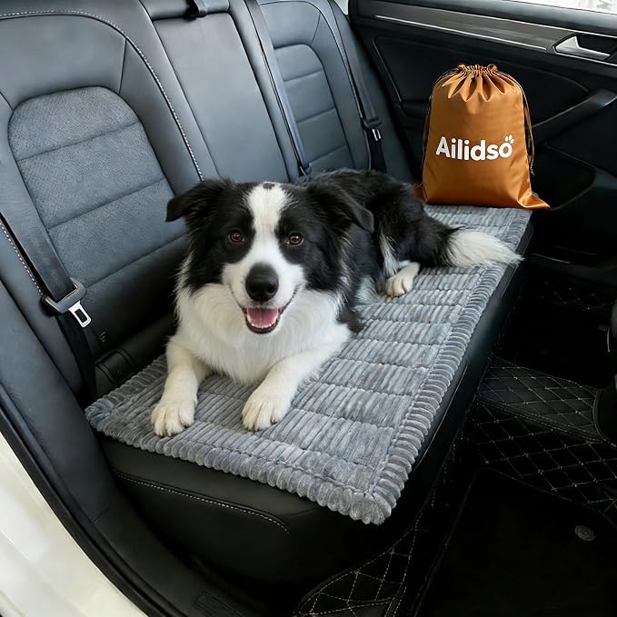 Dog Car Seat Cover, Pet Couch Covers for Car and Sofa,Non-Slip Backseat Pet Bed Mat, Machine Washable, Soft Plush Travel Seat Protector with Storage Bag (Grey,23.6''×70'')
