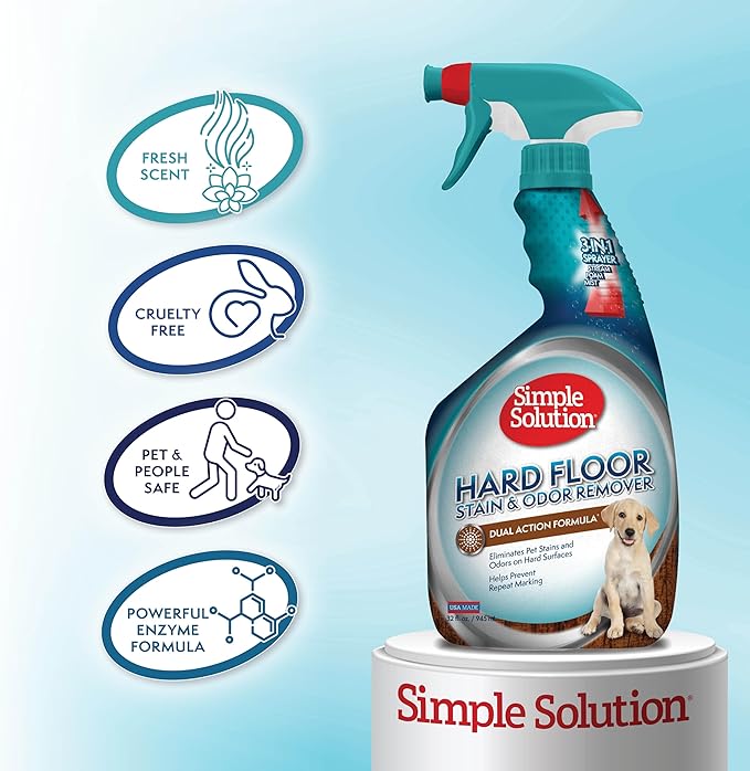 Simple Solution Hard Floor Dog Stain & Odor Remover, Enzyme Cleaner, 32oz | Dog Urine Enzyme Cleaner, Pet Floor Cleaner, Pet Cleaner Spray, Hardwood Floors, Dog Stain & Odor Remover, Pro-Bacteria