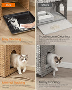 Feandrea Cat Litter Box Enclosure, Handwoven Rattan Hidden Furniture | Extra Mat, Removable Washable Tray, Boho Cat House, End Table, Goose Yellow UPCL024YE01