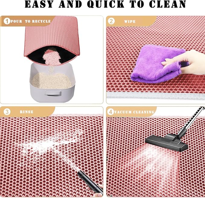 HCY&WLD Cat Litter Mat, Honeycomb Double Layer Litter Trapping Mat | Safe Materials, Soft on Paws, Waterproof Urine Proof Non-Slip, Protects Floors, Less Waste, Easy to Clean, Pink, 35" x 24"
