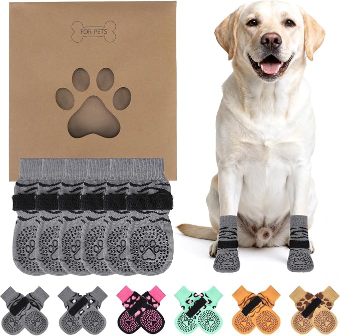 KOOLTAIL Anti Slip Dog Socks for Hot/Cold Pavement to Prevent Licking Paws, Paw Protector&Dog Boots with Grippers for Hardwood Floors,Traction Control No Twist Booties for Small Medium Large Dogs SM