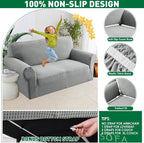 MAXIJIN Stretch Extra Large Couch Cover Sofa Covers (91"-110" Oversized Sofa Slipcovers with Non-Slip Foam & Elastic Strap, Dog Cat Pet Friendly Furniture Protector (X-Large, Light Gray)
