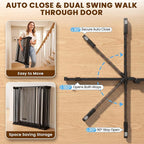 Mumeasy 150" Extra Wide Baby Gate, Play Yard Long Dog Gate for Doorways | Pet Gate Auto Close Walk Thru Door, Adjustable Large Child Safety Fence Gate for House Fireplace Outdoor,6 Metal Panels,Black
