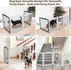 ZJSF Freestanding Foldable Dog Gate for House Extra Wide Wooden Grey Puppy Gate Stairs Dog Gates Doorways Tall Pet Gate 32" Height 4 Panels Pet Fence