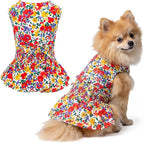 Parisian Pet Floral Dog Dress - 100% Cotton Summer Clothes for Medium Dogs Girl - Ruched Waist Pet Dress - Stylish Printed Beach Dog Outfit - Lightweight Puppy Clothes - Sleeveless Dresses for Dogs
