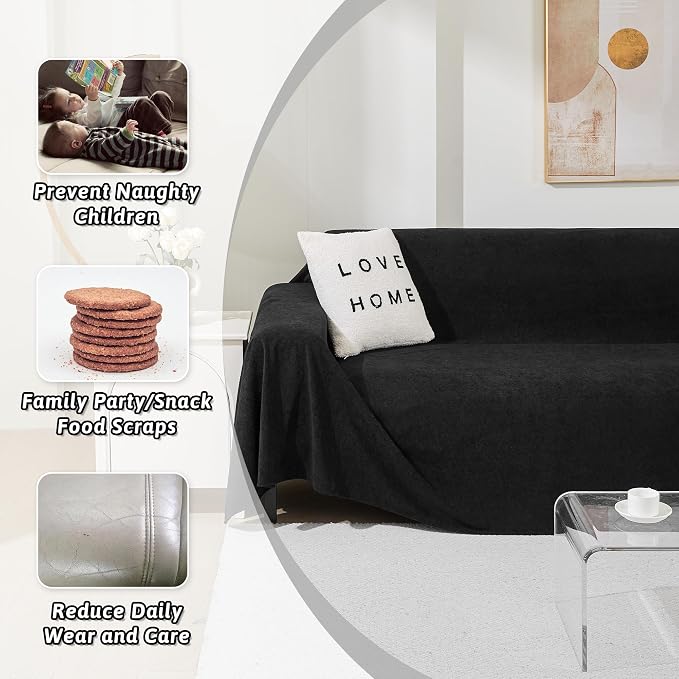 Couch Cover for 3 Cushion Sofa Washable, Cat Scratch Proof Sofa Covers, Furniture Protector Oversized L Shape Black Sofa Slipcovers Sectional Big Couch Covers for Dogs Pets, 71" x 150"
