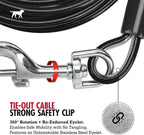 Tuff Pupper Dog Tie Out Cable, 50 ft Heavy Duty Lead for up to 250 lb Dogs | Extra-Strong Coated Steel Wire for Large Dogs; Water/Rust Resistant Yard Runner Line with 360-Degree No-Tangle Swivel Clips