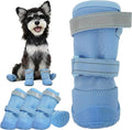 Summer Dog Boots, Breathable Mesh Doggy Shoes Paw Protectors for Hot Pavement, Anti Slip and Reflective Foot Protectors for Indoor Outdoor, Blue, Size 0