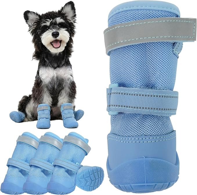 Breathable Hot Pavement Dog Boots, Summer Doggy Shoes, Mesh Dogs Boots with Anti Slip Sole for Sidewalk Hiking Camping Outdoor Exploration, Blue, Size 1