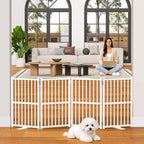 Snughome Dog Gate Indoor, 23.62" H Freestanding Short Dog Door Gates with Support Feet, Expands Up to 63.78’’ Wide Foldable Pet Gates for Doorways, 4 Panel Folding Pet Door Pet Fence for Puppy, White