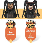 WOYYHO Pet Dog Carrier Backpack with Windows, Ventilated Small Dog Backpack | Breathable Top & Side Windows, Safety Belt, Storage Pockets, Small Dog Front Backpack, for Travel Hiking Outdoor, Black2.0, L